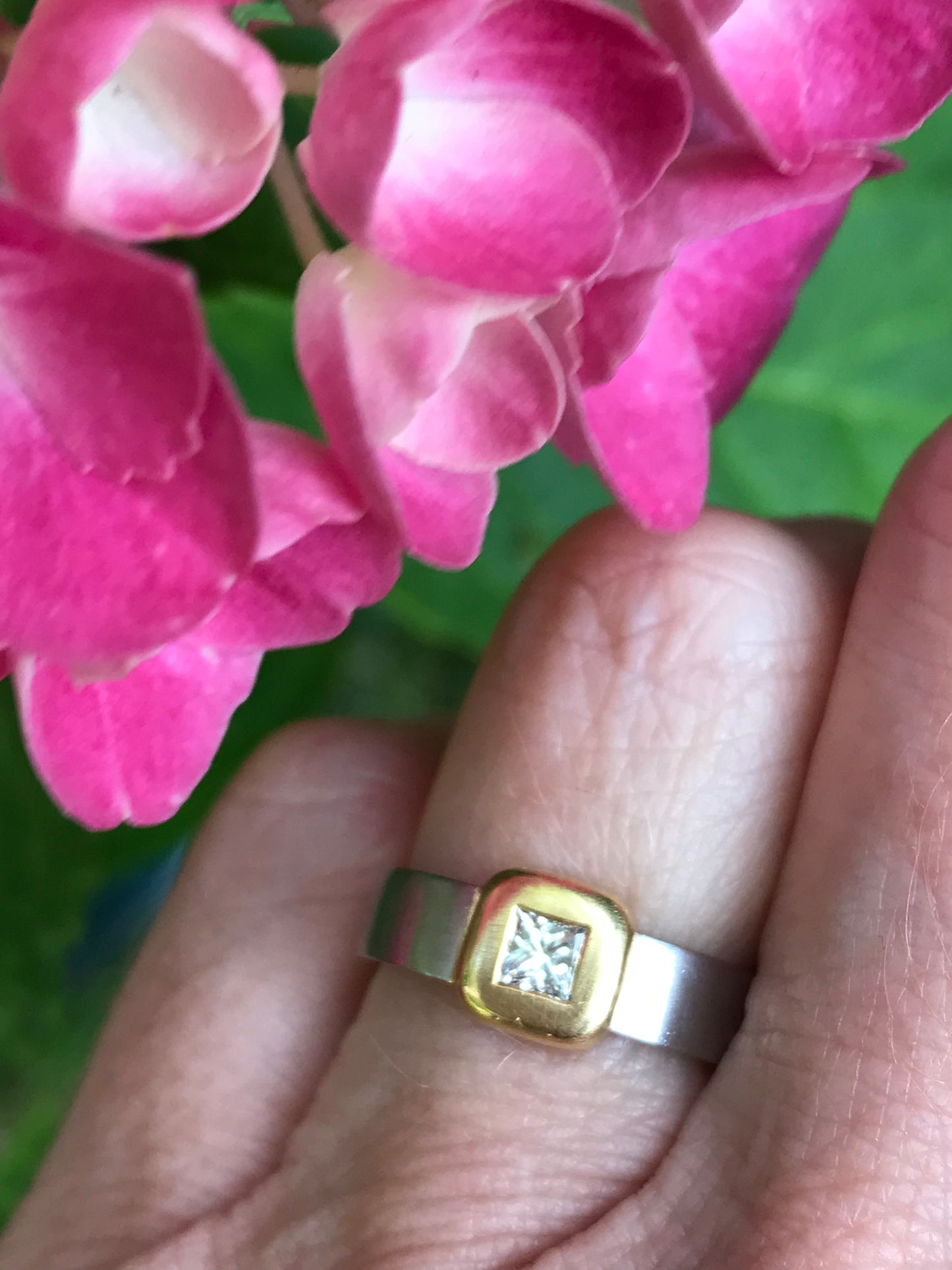 Platinum and 18ct yellow gold 0.20ct princess natural diamond ring size L Ring Robert pfrogner