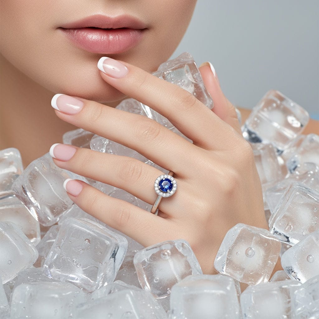 Platinum blue sapphire and diamond halo ring Ring Rock Lobster