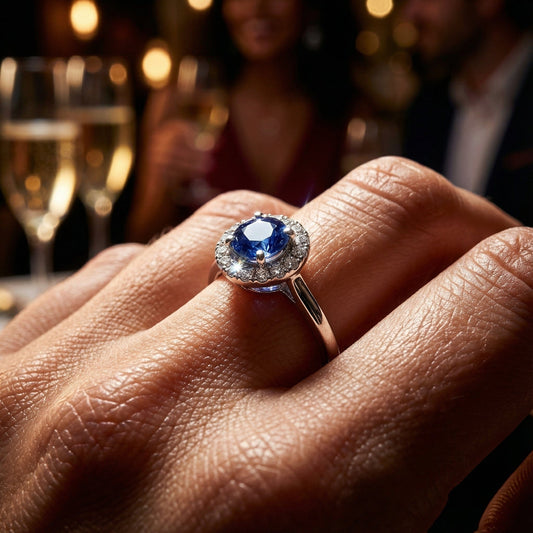 Platinum blue sapphire and diamond halo ring Ring Rock Lobster