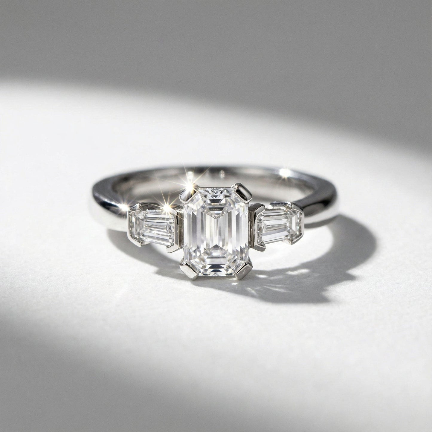 Platinum emerald cut 1.06ct natural diamond trilogy ring Ring Rock Lobster