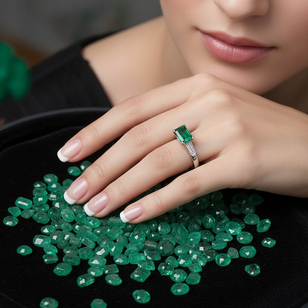 Platinum & emerald ring with baguette diamonds Ring Christopher Wharton