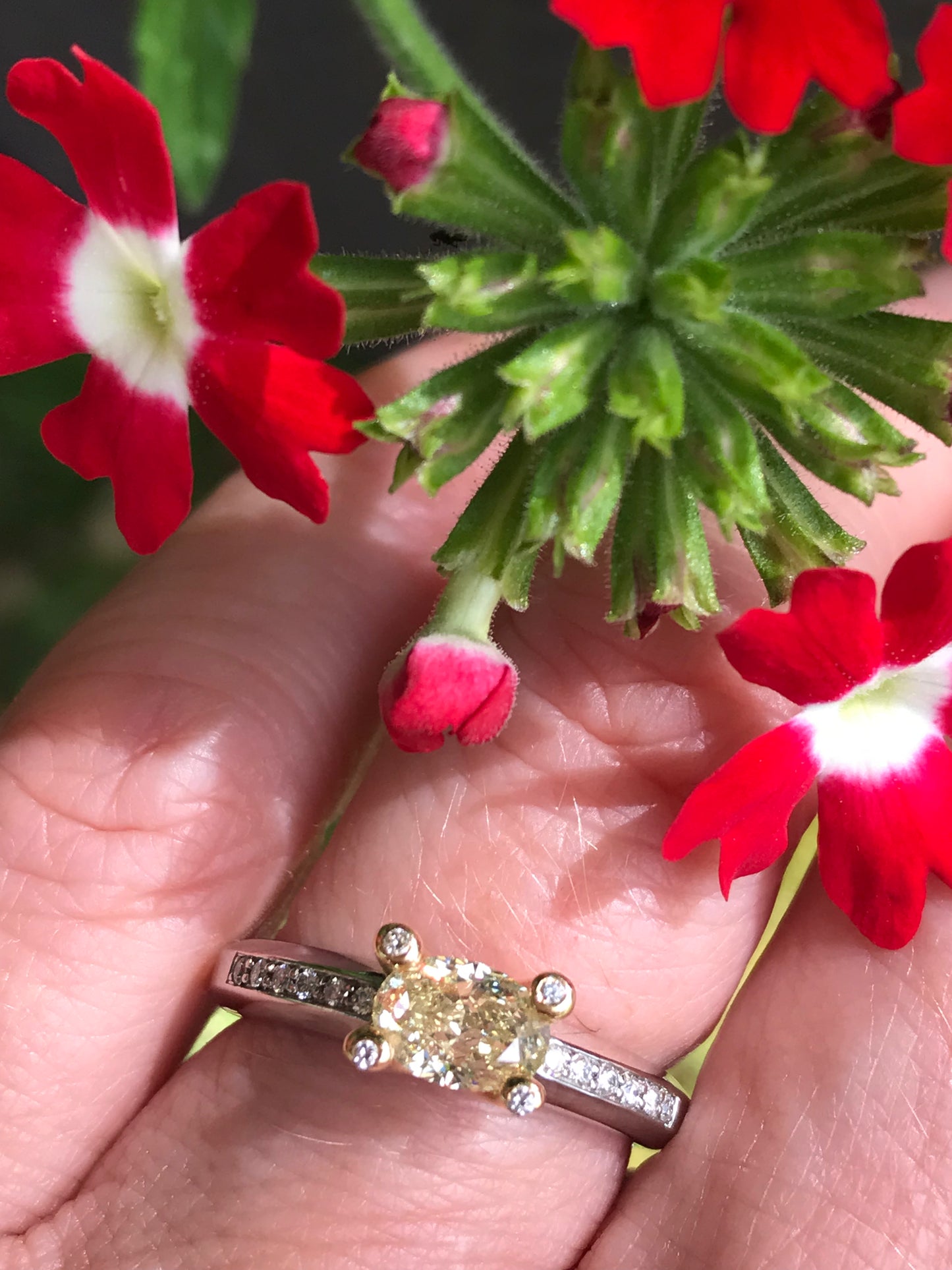 Ring Platinum/Gold Oval yellow 0.65ct Natural Diamond ring.