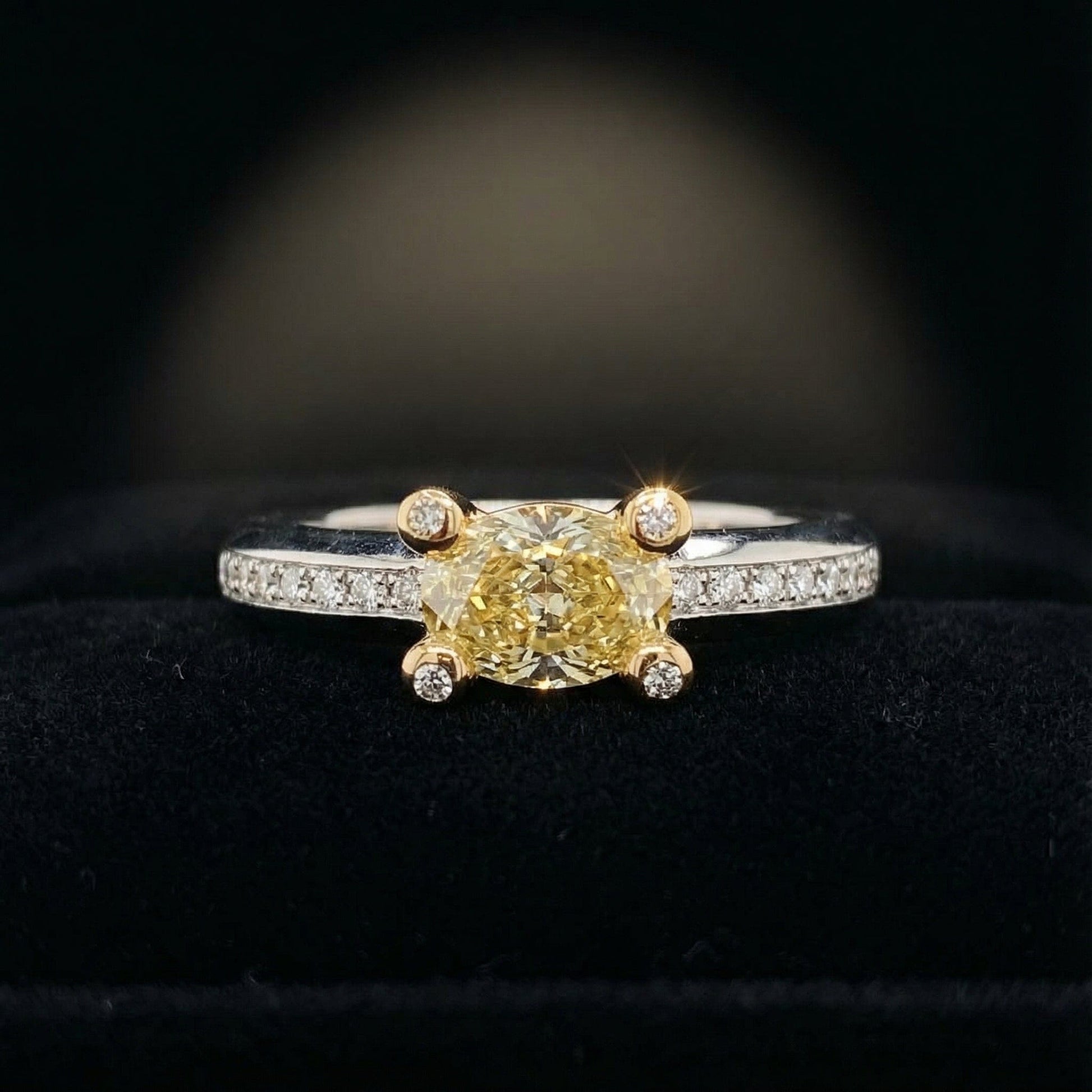Ring Platinum/Gold Oval yellow 0.65ct Natural Diamond ring.
