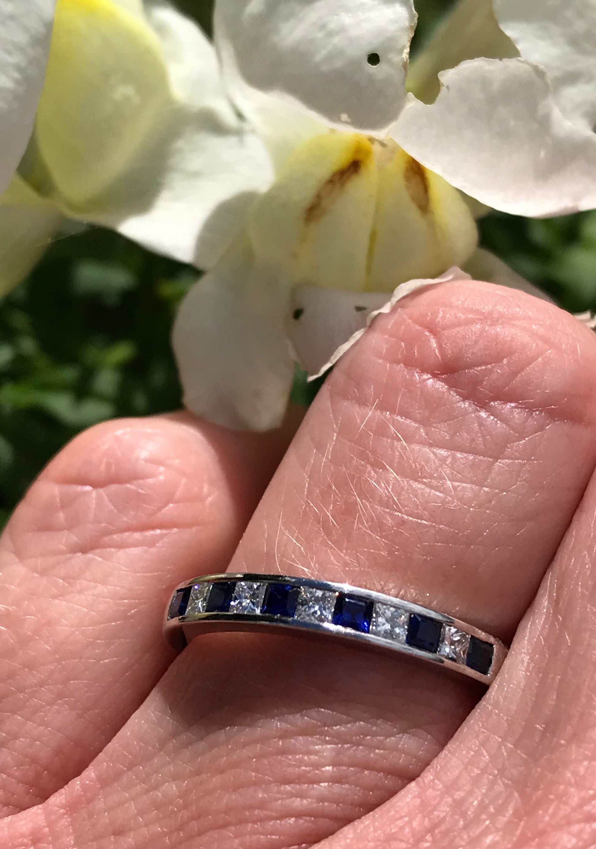 Platinum Sapphire and diamond half eternity ring Ring Rock Lobster