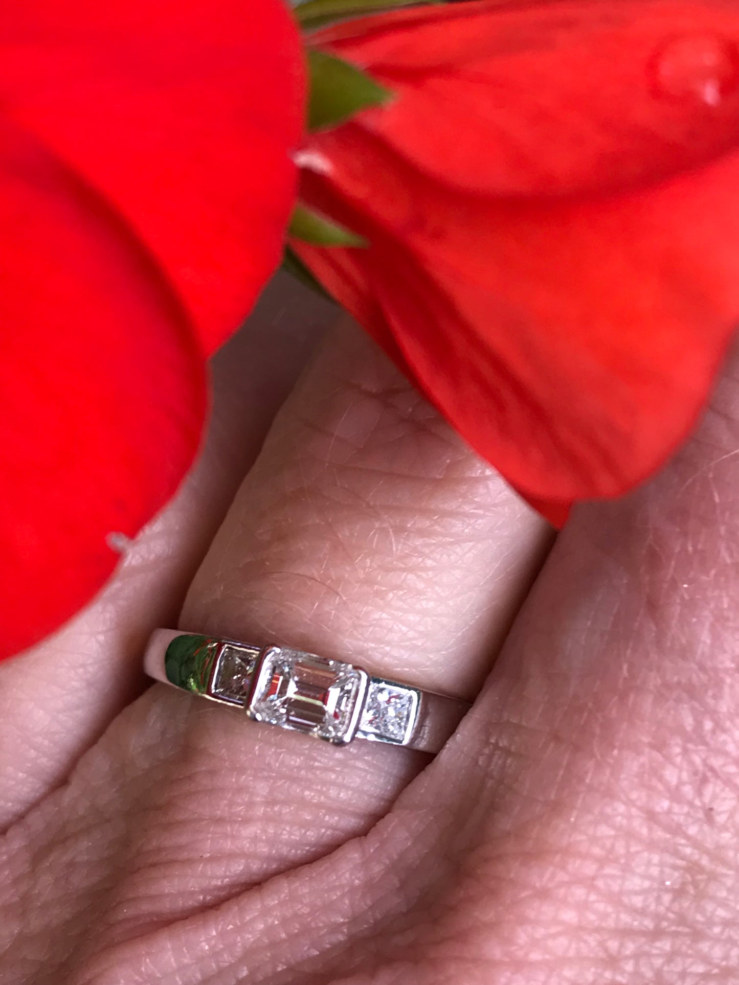 Platinum Trilogy emerald cut 0.59ct natural diamond ring FVVS Ring Christopher Wharton