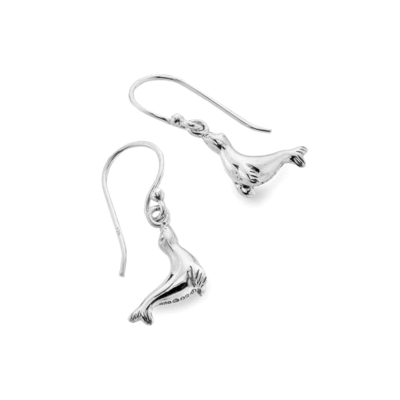 Playful silver seal drop earrings Earrings Sea Gems Ltd