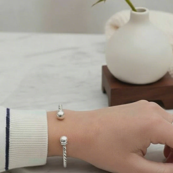 Silver Classic with a Twist Torque Cuff Bangle Bangle Sea Gems Ltd