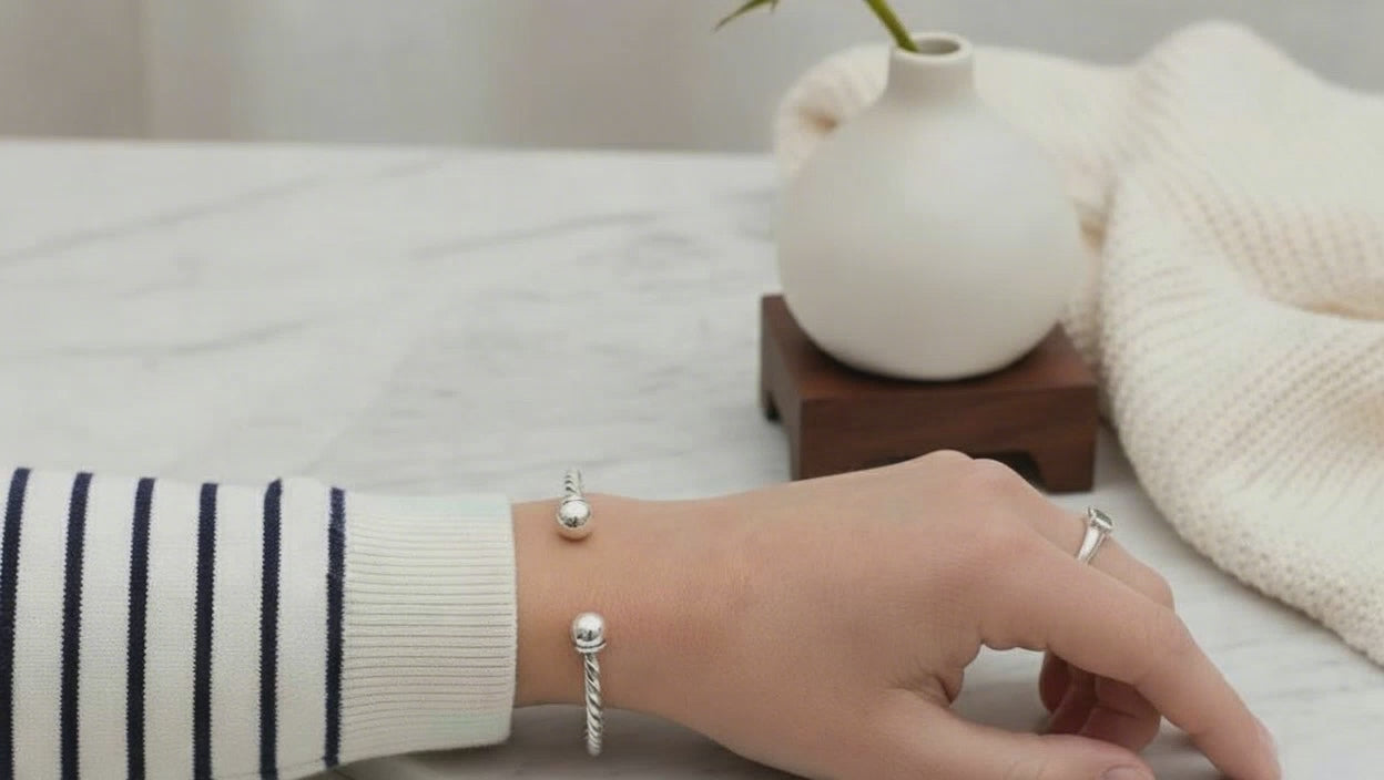 Silver Classic with a Twist Torque Cuff Bangle Bangle Sea Gems Ltd