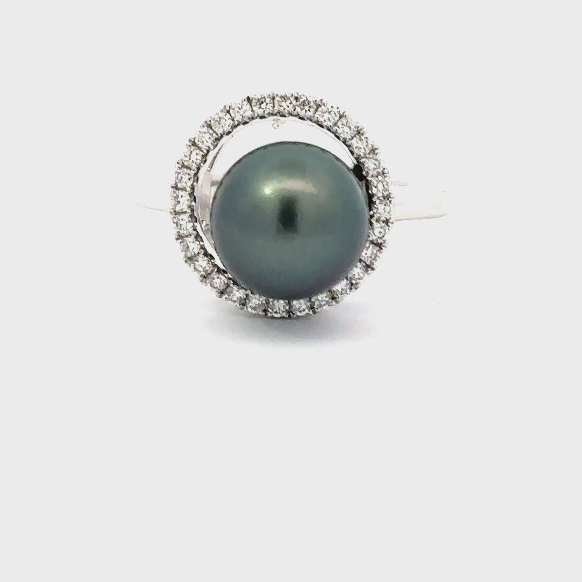 White gold tahitian pearl and diamond halo ring Ring Gellner