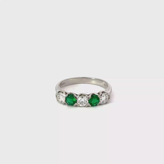 Platinum 5 stone 0.69ct diamond & emerald ring Ring Christopher Wharton