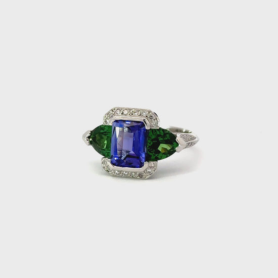 Handcrafted Platinum tanzanite and tzavorite diamond ring Ring Stuller