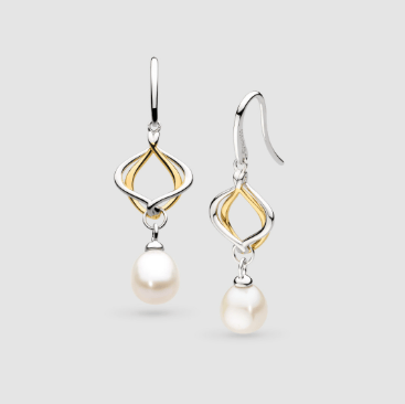 Earrings Silver Alicia Golden Pearl Drop Earrings