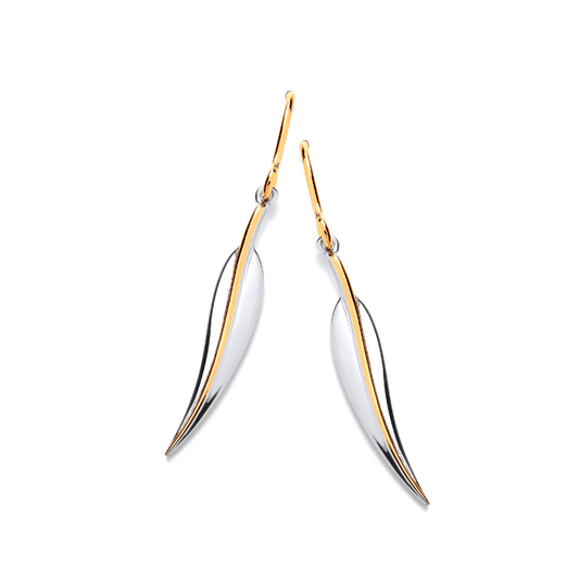 Silver and Gold Elegant Leaf Drop Earrings Earrings Cavendish French