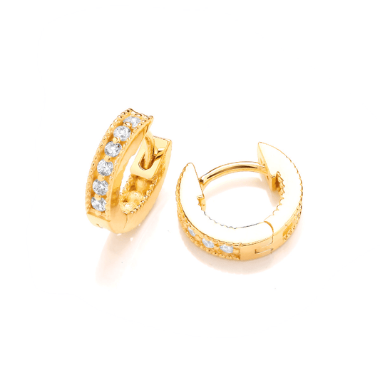Silver and Gold Plate Cubic Zirconia Huggie Earrings Earrings Cavendish French