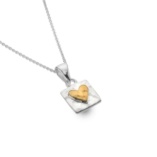 Silver and gold textured heart pendant Necklace Sea Gems Ltd