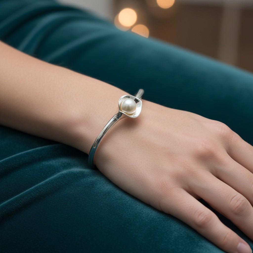 Silver and Pearl Lily Cuff Bangle Bangle Amanda Cox