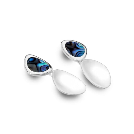 Silver and real Paua Shell double pebble drop earrings Earrings Sea Gems Ltd