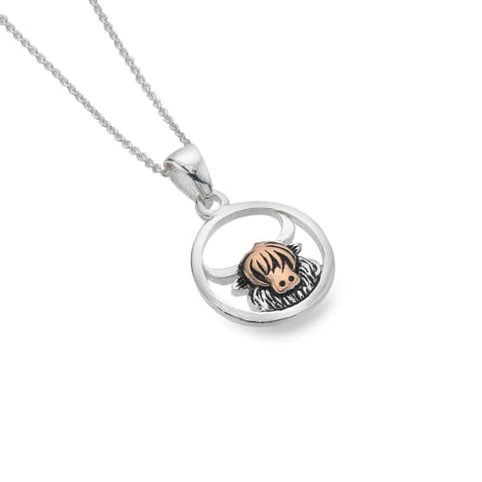 Silver and rose gold highland cow pendant Necklaces Sea Gems Ltd