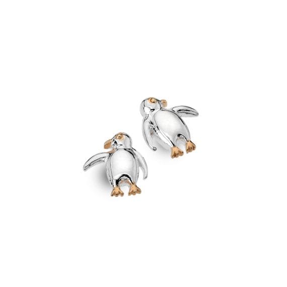 Silver and rose gold penguin stud earrings Earrings Sea Gems Ltd