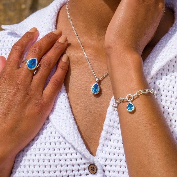 Silver and teardrop ocean-blue Topaz pendant Necklaces Sea Gems Ltd