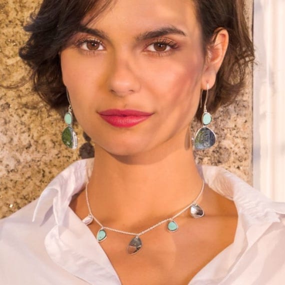 Silver and Turquoise organic pebble shaped nature necklace Necklaces Sea Gems Ltd