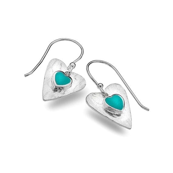 Silver and Turquoise textured heart earrings Earrings Sea Gems Ltd