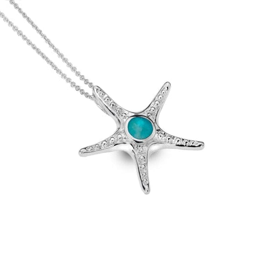 Silver and Turquoise Textured starfish pendant necklace Necklaces Sea Gems Ltd
