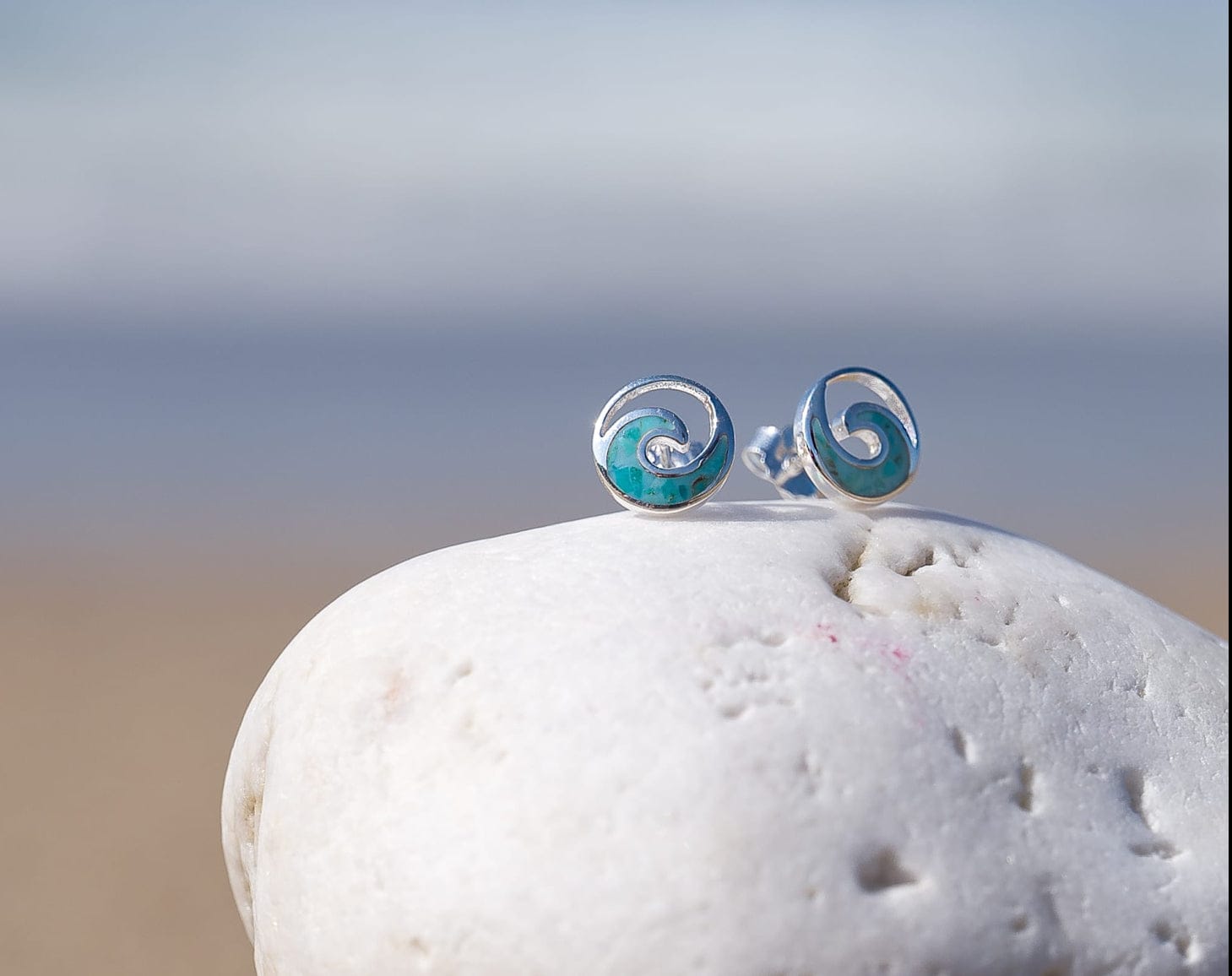 Silver and Turquoise wave stud earrings Stud earrings Sea Gems Ltd