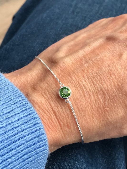 Silver Peridot Crystal charm bracelet Bracelet Gecko