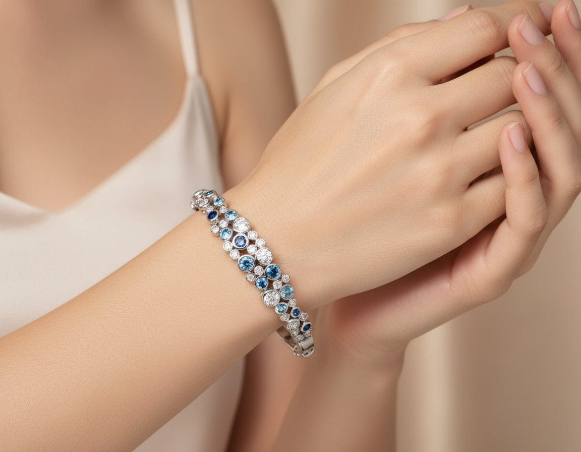 Silver blue topaz cz bubble bangle Bangle Amore