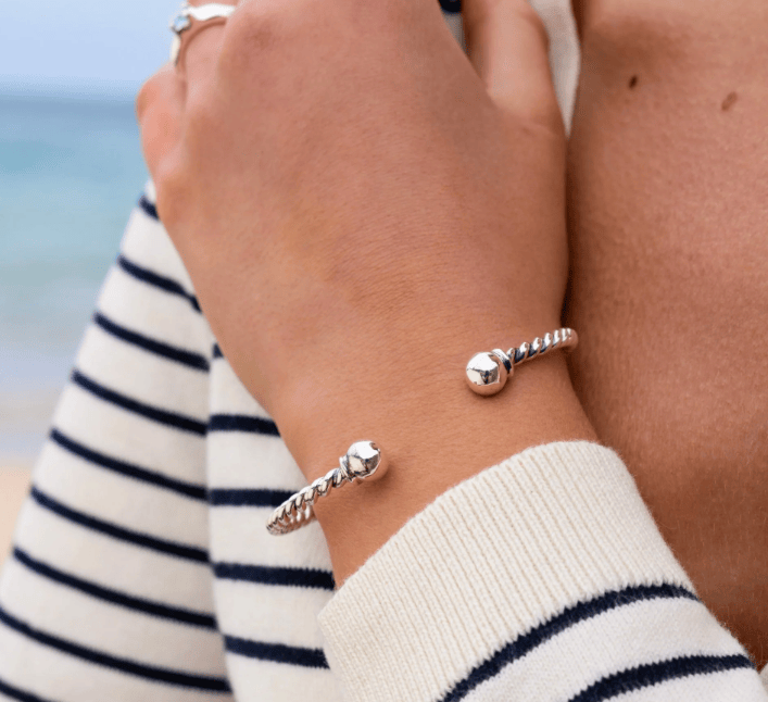 Silver Classic with a Twist Torque Cuff Bangle Bangle Sea Gems Ltd