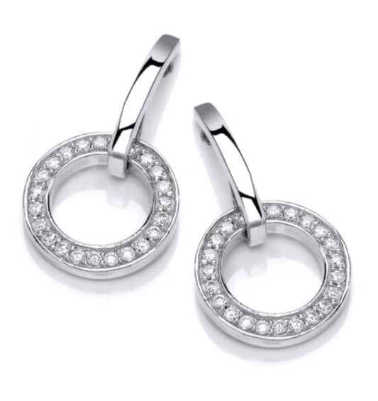 Silver CZ stemmed hoop drop earrings Earrings Cavendish French