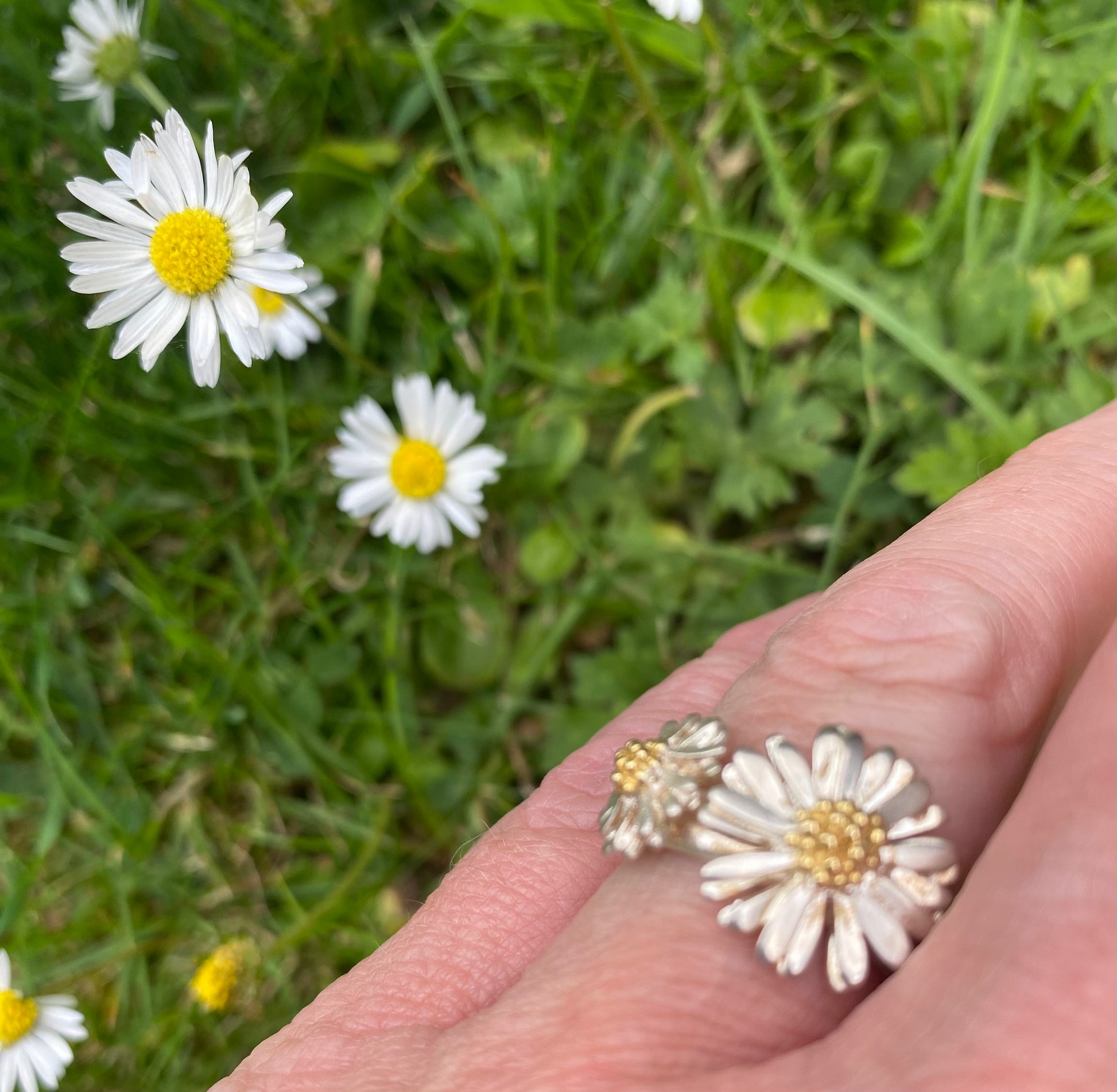 Silver double daisy ring Ring McMaster and Tingley