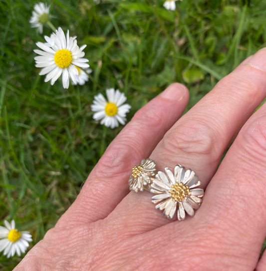 Silver double daisy ring Ring McMaster and Tingley