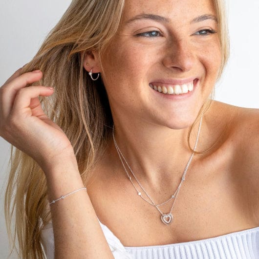 Silver Double Open Heart 18" Necklet with Cubic Zirconia Necklace DEW