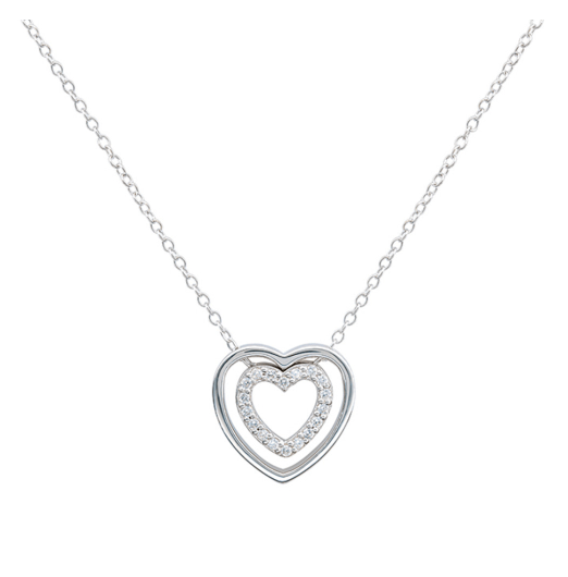 Silver Double Open Heart 18" Necklet with Cubic Zirconia Necklace DEW