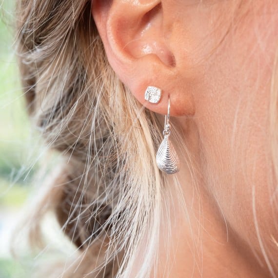 Silver elongated mussel shell drop earrings Earrings Sea Gems Ltd