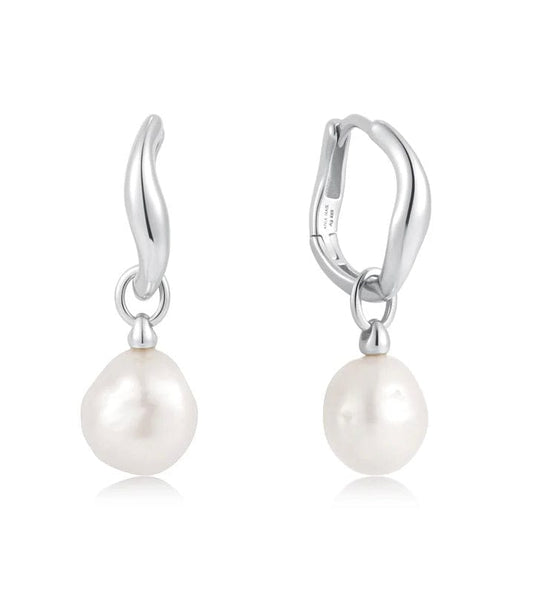 Silver Freshwater Pearl Drop Hoops Ania Haie