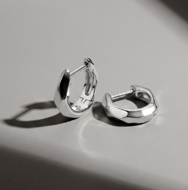 Earrings Silver Glint Geo Mid Hoop Earrings