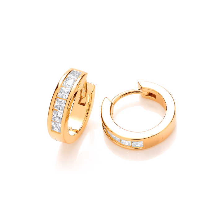 Silver Gold plated princess cut Cubic Zirconia Huggie Earrings Earrings Cavendish French
