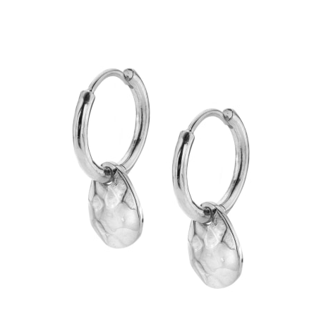 Silver hammered pebble hoop drop earrings Earrings Sea Gems Ltd
