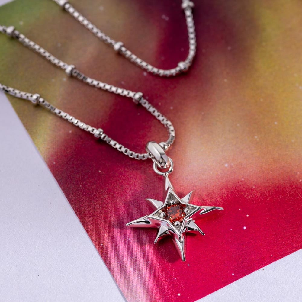 Necklace Silver July Aurora Birthstone Synthetic Ruby Necklace