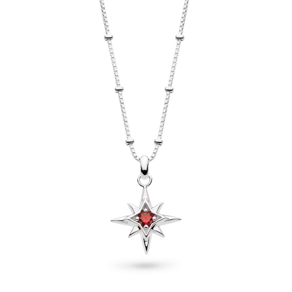 Necklace Silver July Aurora Birthstone Synthetic Ruby Necklace