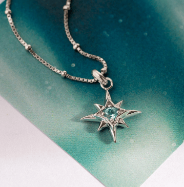 Necklace Silver March Aurora Birthstone Blue Topaz Necklace