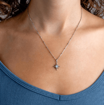 Necklace Silver March Aurora Birthstone Blue Topaz Necklace