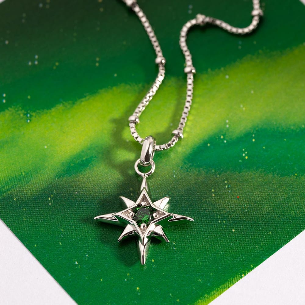 Necklace Silver May Aurora Birthstone Synthetic Emerald Necklace