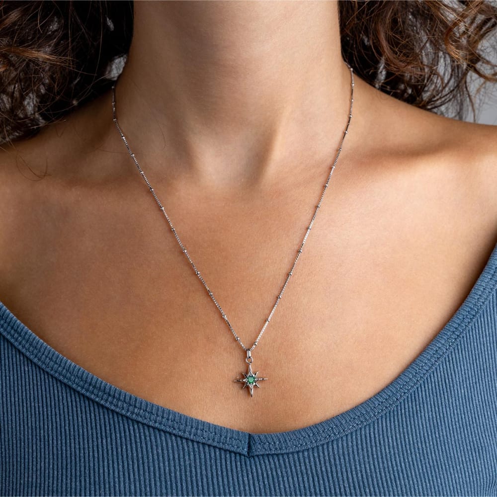 Necklace Silver May Aurora Birthstone Synthetic Emerald Necklace