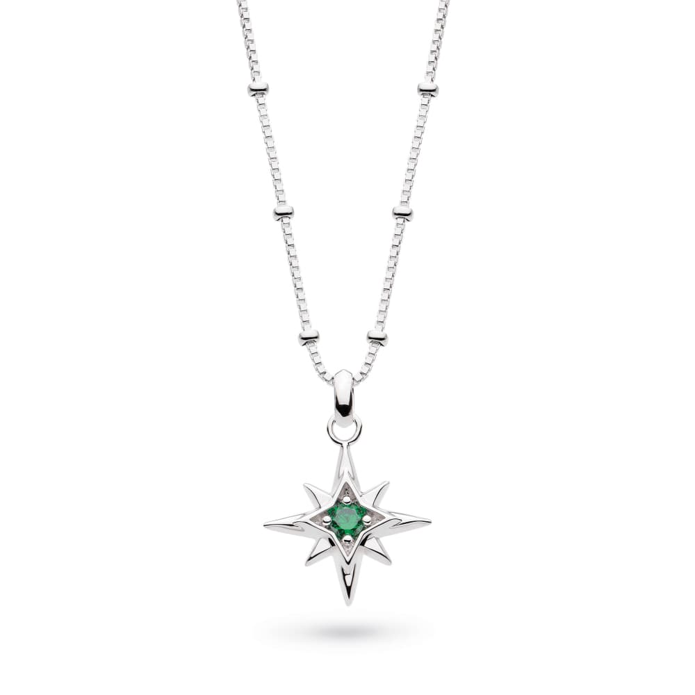 Necklace Silver May Aurora Birthstone Synthetic Emerald Necklace