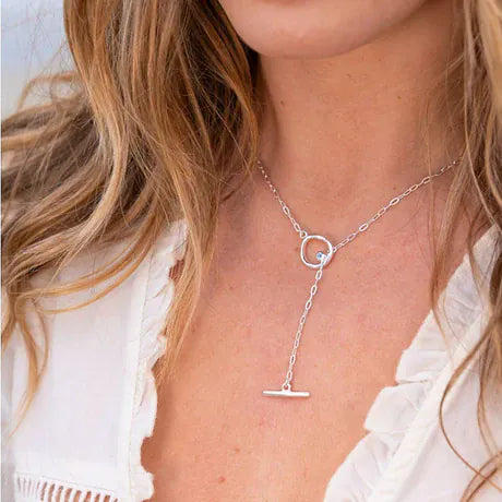 Silver Oceans caress T-bar Necklace Necklace Sea Gems Ltd