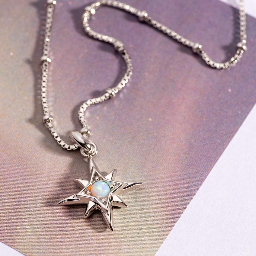 Necklace Silver October Aurora Birthstone Synthetic Opal Necklace